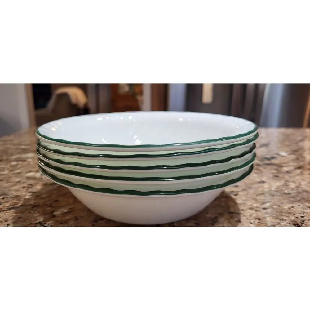 Set of 5: Corelle Callaway Ivy Soup Salad Bowls White Green Rim
